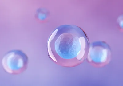 Floating computer-generated representations of stem cells.